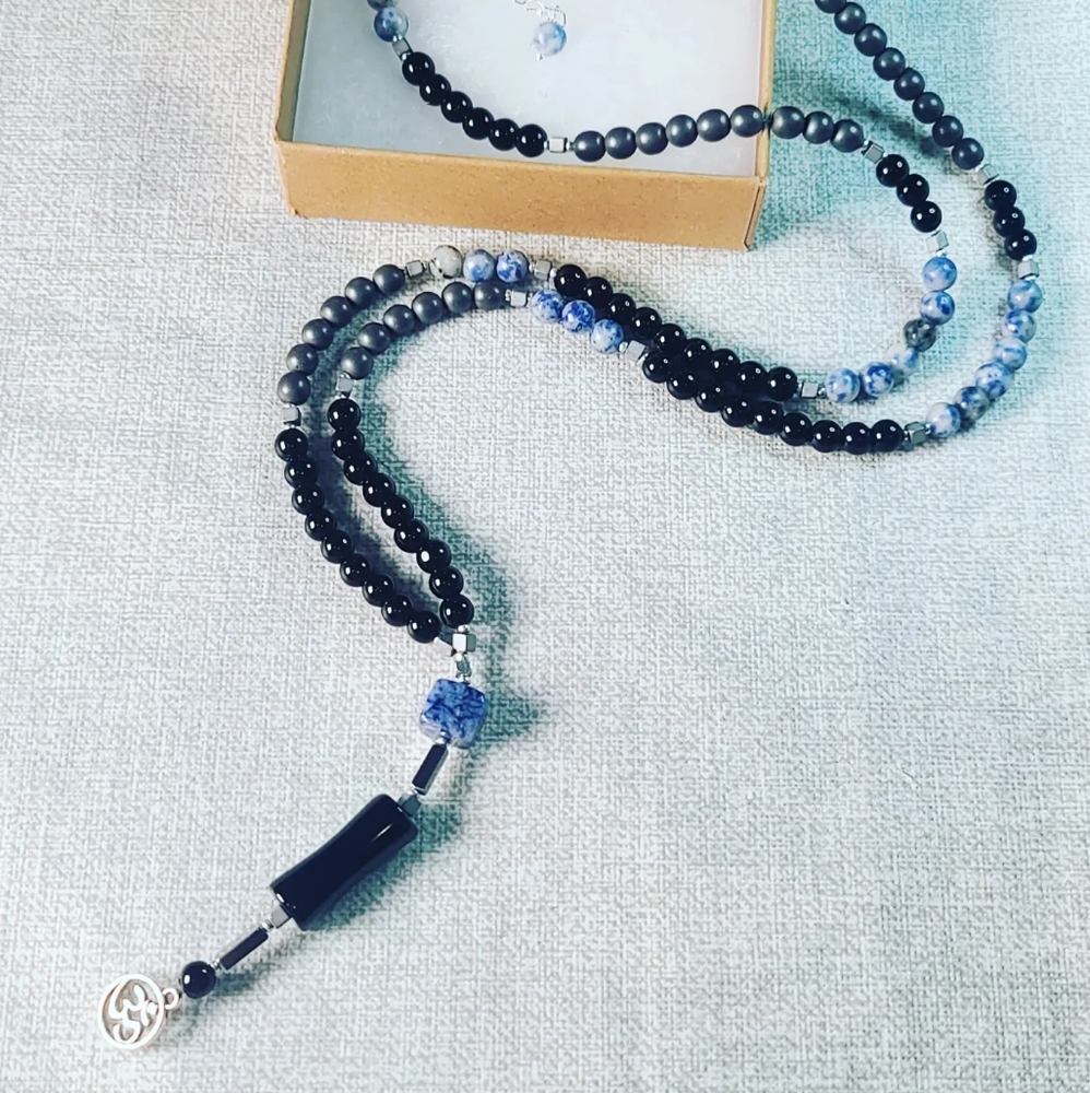 Sodalite, Black Agate Mala 108 Beads necklace